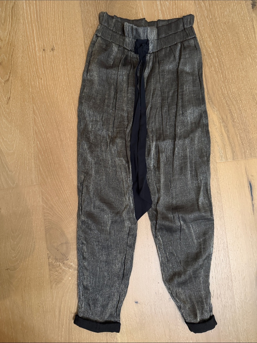 Zara Metallic Charcoal Drawstring evening Joggers with two  packets,